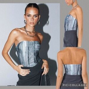 Princess Polly‎ New York Corset Bodysuit Multi | Cityscape Print Bustier Size 4